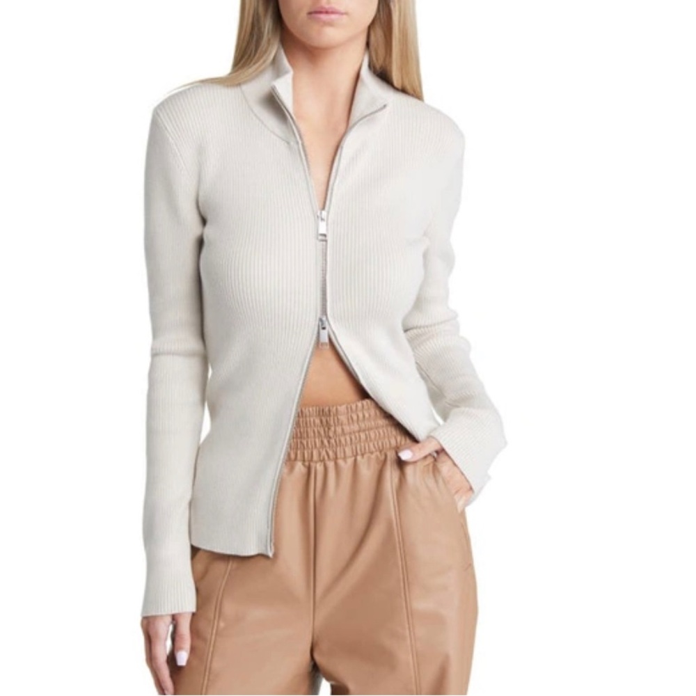 OPEN EDIT Mock Neck Rib Cardigan In Grey Moonbeam